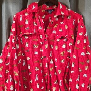 Charter‎ Club Red Cotton Flannel Dog Print Nightgown Sleep Shirt Womens Small